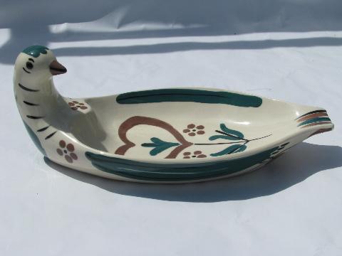 photo of Distlefink pattern vintage Cleminsons California pottery bird serving pieces #2