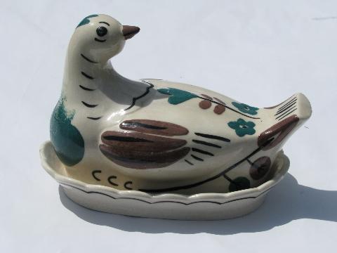 photo of Distlefink pattern vintage Cleminsons California pottery bird serving pieces #4