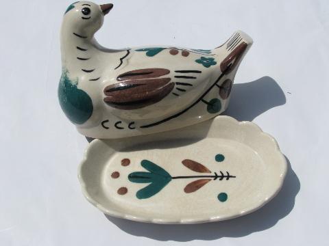 photo of Distlefink pattern vintage Cleminsons California pottery bird serving pieces #5