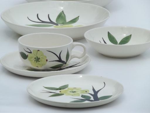 photo of Dixie Dogwood vintage hand-painted pottery dinnerware, dishes for 2  #2