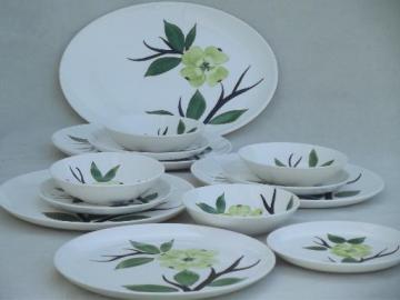 catalog photo of Dixie Dogwood vintage hand-painted pottery dinnerware, dishes for 4