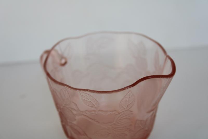 photo of Dogwood pattern pink depression glass cream pitcher & sugar bowl vintage Macbeth Evans #5