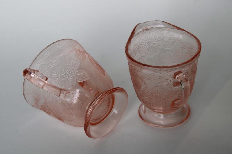 photo of Dogwood pattern pink depression glass cream pitcher & sugar bowl vintage Macbeth Evans #5