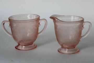 catalog photo of Dogwood pattern pink depression glass cream pitcher & sugar bowl vintage Macbeth Evans