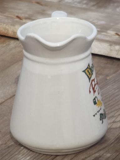 photo of Don't Cry Over Spilled Milk pitcher, vintage Monmouth pottery #2