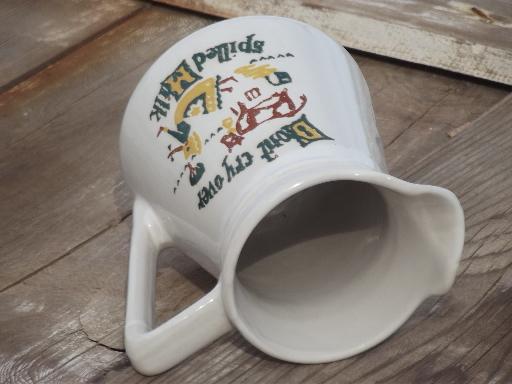 photo of Don't Cry Over Spilled Milk pitcher, vintage Monmouth pottery #4