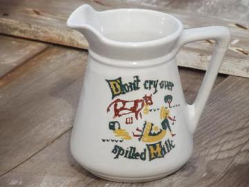 catalog photo of Don't Cry Over Spilled Milk pitcher, vintage Monmouth pottery