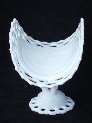 photo of Doric lace edge milk glass banana stand fruit bowl, vintage Westmoreland #4