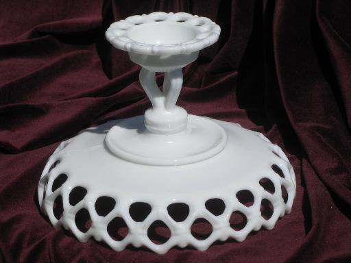 photo of Doric lace edge milk glass compote, vintage Westmoreland pattern glass #3