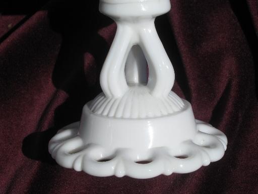 photo of Doric lace edge milk glass compote, vintage Westmoreland pattern glass #4