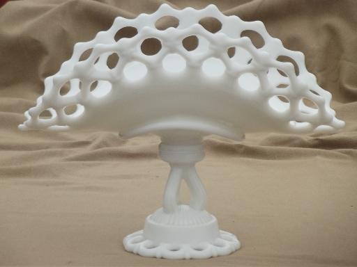 photo of Doric milk glass banana boat, fruit bowl banana stand w/ open lace edge #2