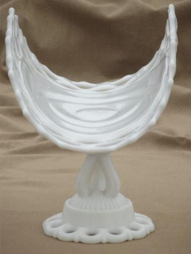 photo of Doric milk glass banana boat, fruit bowl banana stand w/ open lace edge #3