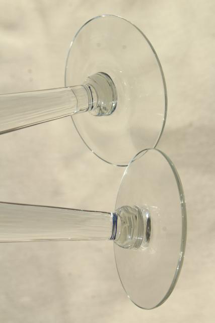 photo of Dorothy Thorpe wide silver band glassware, pair tall skinny champagne flute bud vases #5