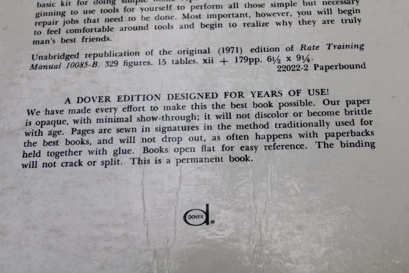 photo of Dover reprint vintage US Navy manual, illustrated guide to hand tools & their uses  #7