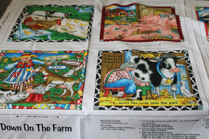 photo of Down on the Farm print fabric panel to make soft cloth book, colorful animals #1