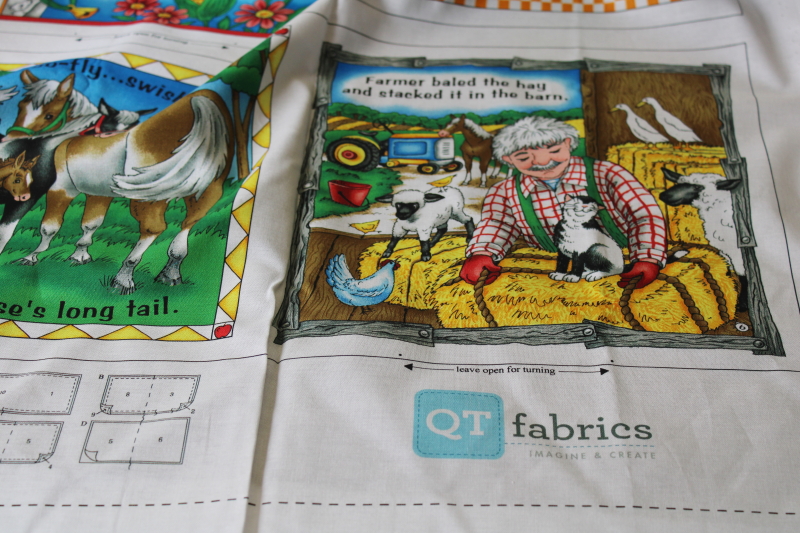 photo of Down on the Farm print fabric panel to make soft cloth book, colorful animals #3