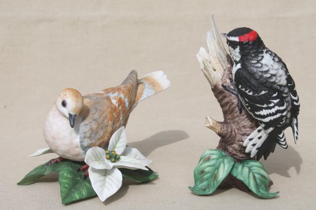 photo of Downy Woodpecker & Turtle Dove collectible vintage Lenox china bird figurines #1