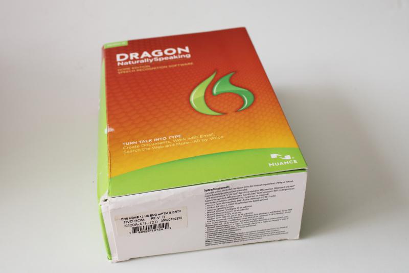 photo of Dragon Naturally Speaking version 12, software disc, headphone mic original box #1