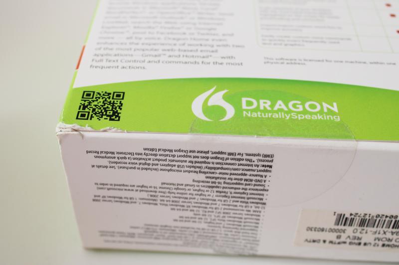 photo of Dragon Naturally Speaking version 12, software disc, headphone mic original box #3