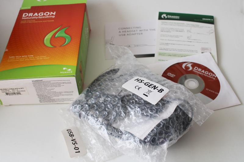 photo of Dragon Naturally Speaking version 12, software disc, headphone mic original box #4