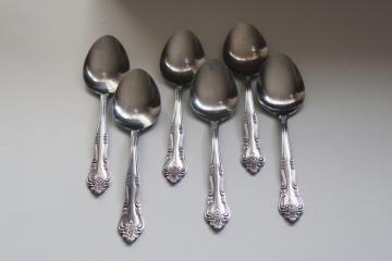 catalog photo of Dream Rose pattern soup spoons set of 6, Stanley Roberts vintage Rogers Korea stainless flatware