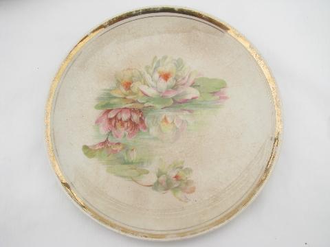 photo of Dresden china antique porcelain plates, art nouveau vintage water lilies #3