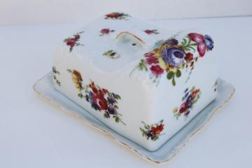 catalog photo of Dresden floral vintage Victoria Czechoslovakia china cheese wedge plate & cover dome