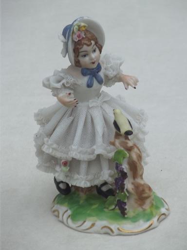 photo of Dresden lace china  girl figurine, antique Germany crossed swords mark  #1