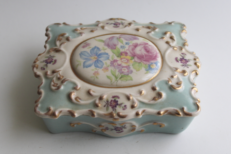 photo of Dresden style floral trinket box, 1940s 50s vintage Bethwood Royal China  #1