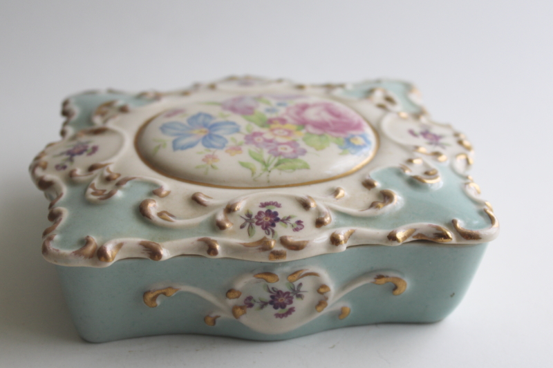 photo of Dresden style floral trinket box, 1940s 50s vintage Bethwood Royal China  #2