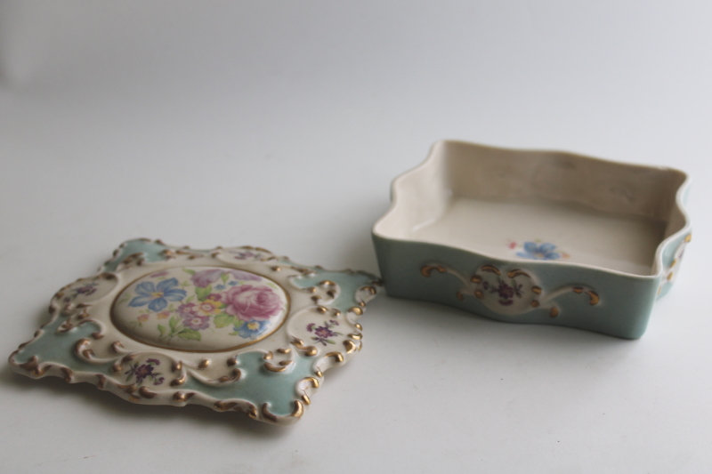 photo of Dresden style floral trinket box, 1940s 50s vintage Bethwood Royal China  #7