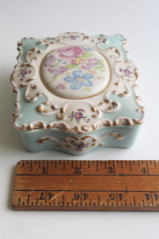 photo of Dresden style floral trinket box, 1940s 50s vintage Bethwood Royal China  #9