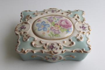 Dresden style floral trinket box, 1940s 50s vintage Bethwood Royal China 