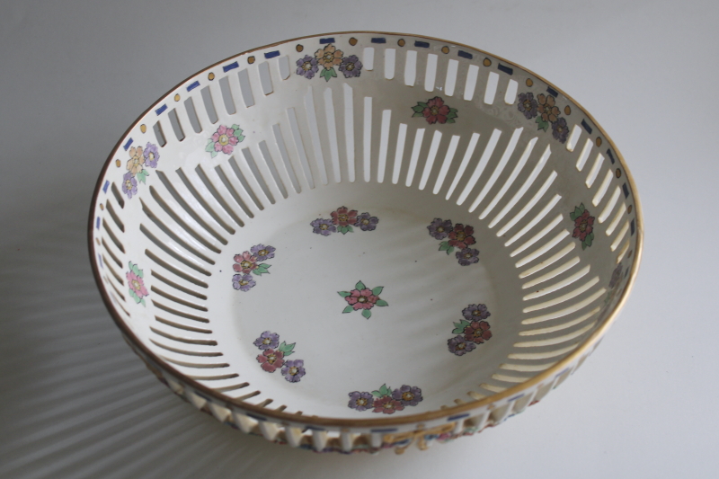 photo of Dresden style vintage German pierced china bowl, hand painted floral garland swags bows  #5