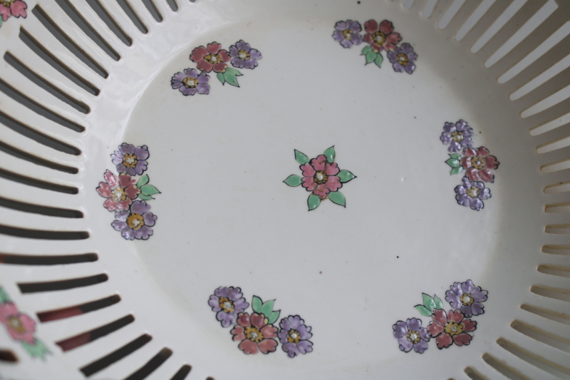 photo of Dresden style vintage German pierced china bowl, hand painted floral garland swags bows  #9