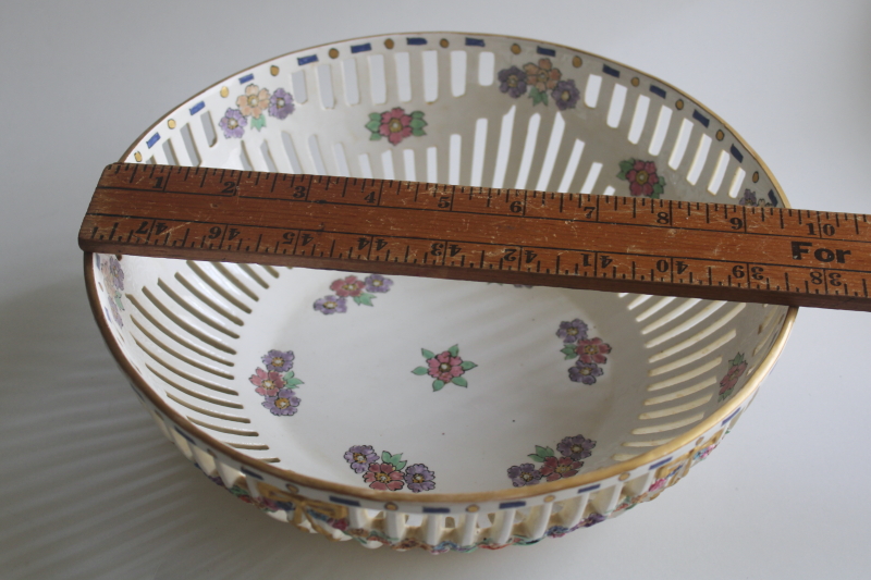 photo of Dresden style vintage German pierced china bowl, hand painted floral garland swags bows  #10