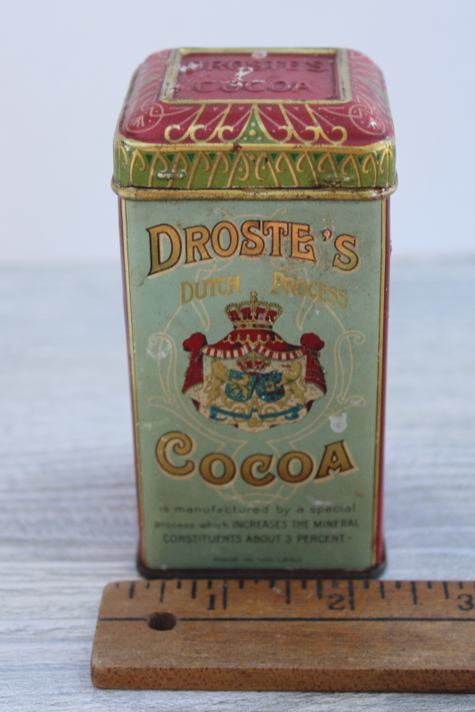 photo of Drostes Dutch Process Cocoa tiny vintage tin full contents & recipes leaflet #1