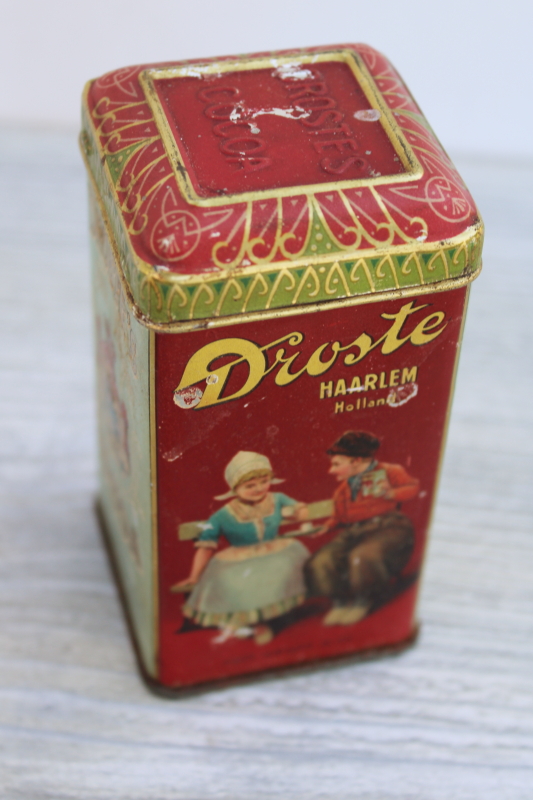 photo of Drostes Dutch Process Cocoa tiny vintage tin full contents & recipes leaflet #2