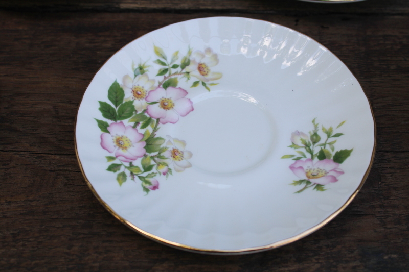 photo of Duchess England bone china vintage set 6 tea cups & saucers, pink wild roses dog rose pattern  #3