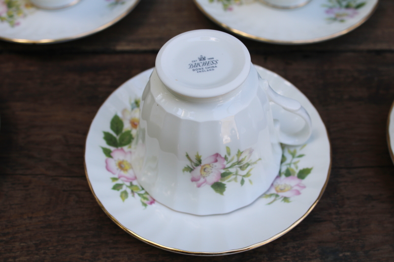 photo of Duchess England bone china vintage set 6 tea cups & saucers, pink wild roses dog rose pattern  #4