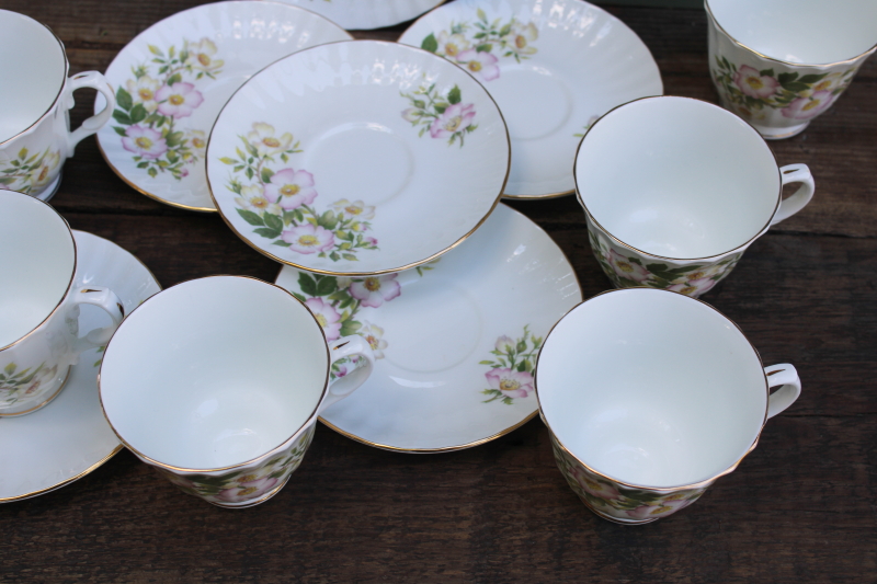 photo of Duchess England bone china vintage set 6 tea cups & saucers, pink wild roses dog rose pattern  #6