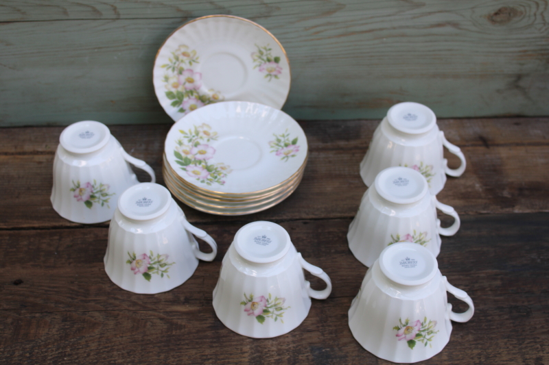 photo of Duchess England bone china vintage set 6 tea cups & saucers, pink wild roses dog rose pattern  #7