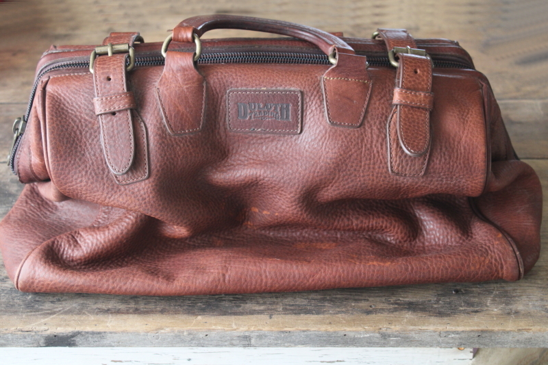 photo of Duluth Trading lifetime leather AWOL bag w/ firehose cotton lining, overnight carry on tote #1