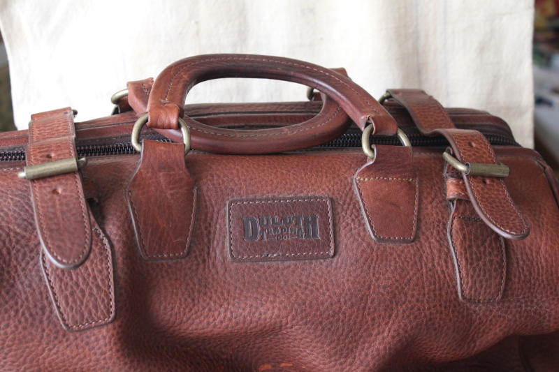 photo of Duluth Trading lifetime leather AWOL bag w/ firehose cotton lining, overnight carry on tote #3