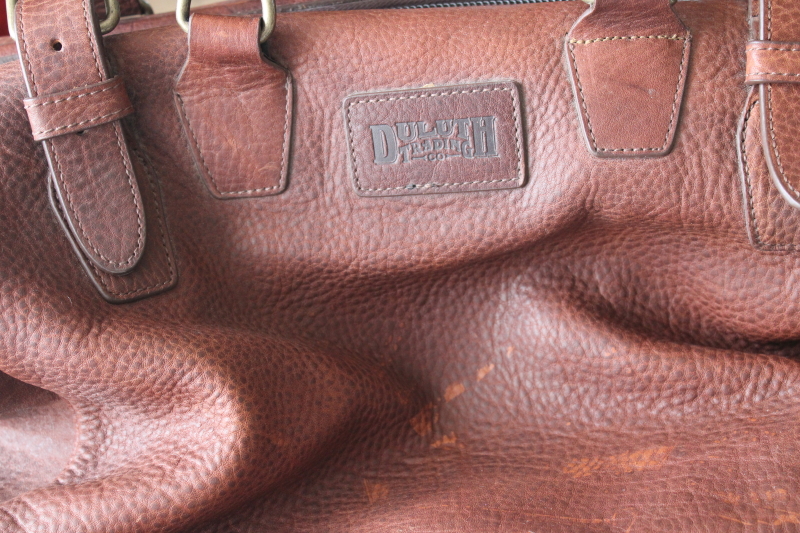 photo of Duluth Trading lifetime leather AWOL bag w/ firehose cotton lining, overnight carry on tote #7