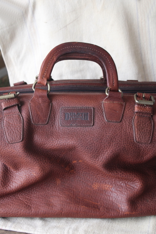 photo of Duluth Trading lifetime leather AWOL bag w/ firehose cotton lining, overnight carry on tote #11