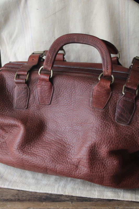 photo of Duluth Trading lifetime leather AWOL bag w/ firehose cotton lining, overnight carry on tote #14