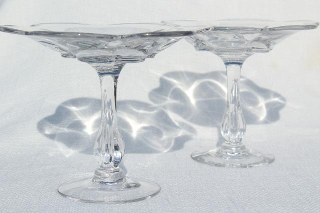 photo of Duncan & Miller Canterbury pattern compote pedestal bowls, crystal clear vintage elegant glass #1