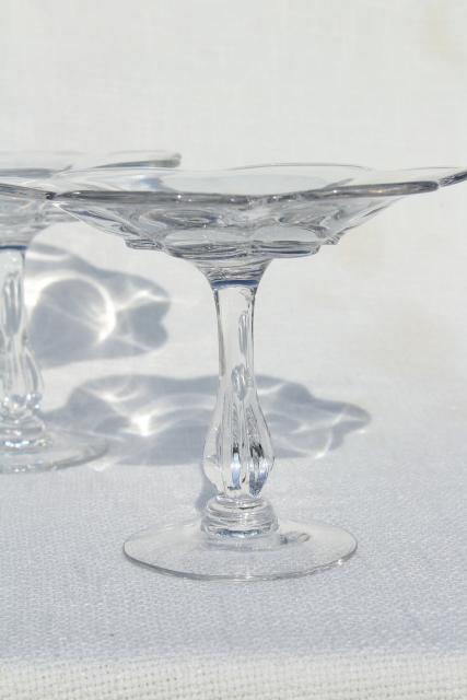 photo of Duncan & Miller Canterbury pattern compote pedestal bowls, crystal clear vintage elegant glass #5