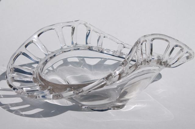 photo of Duncan & Miller Canterbury pattern glass fruit bowl, open lace edge banana dish #1